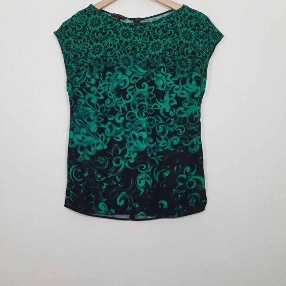 Escada Silk Floral Sleeveless Top Blouse Black and Green Size 34